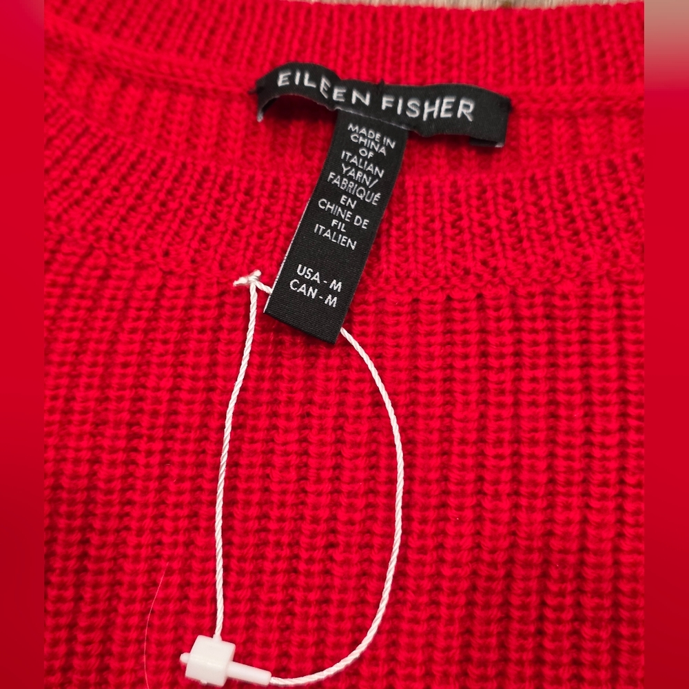 Nwot EILEEN FISHER MERINO Women's Red Sweater Quiet Luxury Layering Revolve - Picture 6 of 11